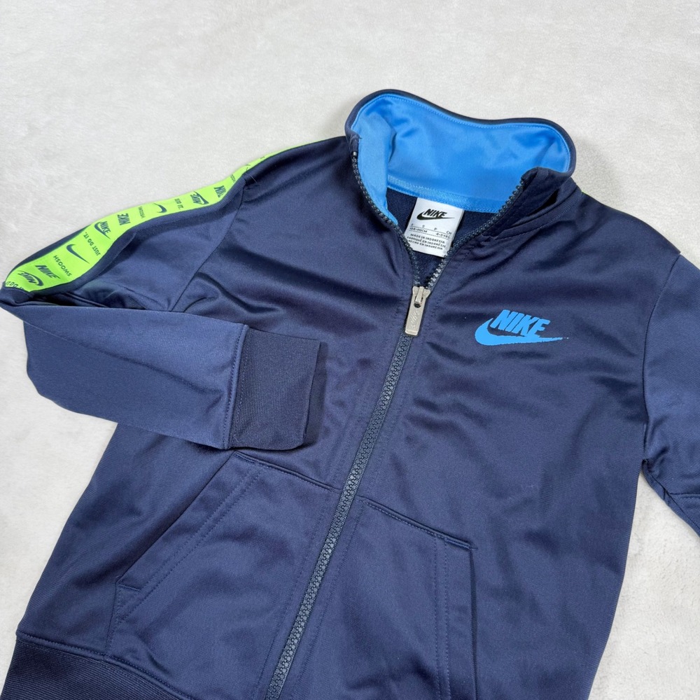 Nike Kids Track Jacket Navy Blue Volt Logo Zip Up Athletic Size S 5 4-5 Years